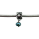 Pandora .925 Sterling Silver Flower and Turquoise Pearl Dangle Charm Silver charm with a blue bead on a white background