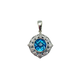 14K White Gold Bezel Set Faceted Blue Topaz & 1/3CTW Diamond Openwork Milgrain Halo Pendant