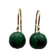 14K Yellow Gold Faceted Jade Bead Dangle Earrings Green stone earrings with gold hooks on a white background