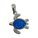 .925 Sterling Silver Blue Opal Turtle Dangle Pendant Turtle-shaped pendant with blue center and silver outline on a white background