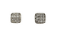 Pair of square-shaped earrings with diamond-like stones on a white background