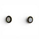 Gold Plated Sterling Silver Opal Earrings with Black Border Pair of earrings with black frames and light-colored gemstones on a white background