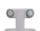 .925 Sterling Silver White Opal and CZ Halo Stud Earrings Pair of earrings with light blue gemstones on a white display stand