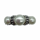 .925 Sterling Silver White Pearl Beaded 4-Bar Ring Pearl ring with silver band on a white background