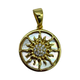.925 Sterling Silver Gold Plated Mother of Pearl CZ Sun Cutout Pendant Gold pendant with sun design and clear stones on a white background