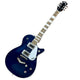 GRETSCH G5220 Electromatic Jet BT Single-Cut with V-Stoptail Electric Guitar Blue electric guitar with a white pickguard on a white background