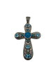 .925 Sterling Silver 19.4G Blue Stone Ornate Cross Pendant Silver cross pendant with blue gemstones on a white background