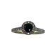 14K White Gold 1/2CTW Black and White Diamond Halo Cathedral Ring Ring with a black gemstone and diamond-studded band on a white background