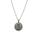 .925 Sterling Silver Micro Pavé Initial Pendant Necklace (Letter E) Necklace with a circular pendant featuring the letter 'E' on a white background
