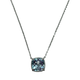 .925 Sterling Silver Cushion Cut Blue Topaz Stationary Pendant Necklace Necklace with a blue gemstone pendant on a white background