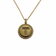 .925 Sterling Silver/14K Gold Plated Micro Pavé Initial Pendant Necklace (Letter T) Gold necklace with a round pendant featuring the letter 'T' on a white background