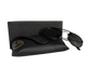 Black sunglasses with a Ray-Ban case on a white background