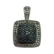 .925 Sterling Silver Pavé Blue and White Diamond Halo Pendant Square pendant with gemstones and silver frame on a white background