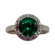 14K White Gold 1/4CTW Diamond Round Emerald Halo Ring Ring with a green gemstone and diamond accents on a white background