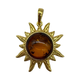 .925 Sterling Silver Gold Plated Amber Cabochon Sun Pendant Gold sun-shaped pendant with amber center on a white background
