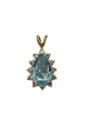 14K Yellow Gold Pear Blue Topaz 1/2CTW Lab Created Diamond Halo Pendant