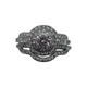 .925 Sterling Silver Double Halo Ring & Scalloped Band Wedding Set Diamond ring with a central gemstone and smaller diamonds on a white background