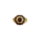 Vintage 18K Yellow Gold Bezel Set Garnet Hexagon Halo Openwork Ring