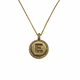 .925 Sterling Silver/14K Gold Plated Micro Pavé Initial Pendant Necklace (Letter E) Gold necklace with a circular pendant featuring the letter 'E' on a white background