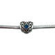 Pandora .925 Sterling Silver Signature Heart December Birthstone Charm Silver heart-shaped charm with a blue gemstone on a white background
