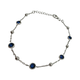 .925 Sterling Silver Blue CZ Bezel Beaded Cable Bracelet Silver bracelet with blue gemstones on a white background
