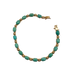 Turquoise beaded bracelet with gold accents on a white background