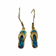 .925 Sterling Silver Gold Plated Blue Opal Inlay Flip Flop Dangle Hook Earrings Flip-flop-shaped earrings with blue opal inlay on a white background