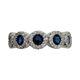 .925 Sterling Silver Blue CZ 5X Halo Inline Ring 5 blue stone gemstone ring on a white background