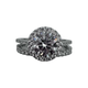 .925 Sterling Silver Round CZ French Halo Ring & Eternity Band Wedding Set Diamond ring with a halo and additional stones on a white background