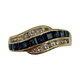 14K Yellow Gold 1/3CTW Diamond 10-Inline Sapphire Bypass Band Gold ring with blue gemstones and diamonds on a white background