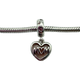 Pandora .925 Sterling Silver "Mom" Pink Enamel and CZ Heart Dangle Charm Silver charm with 'MOM' engraving on a heart shape, attached to a bracelet on a white background.