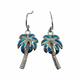 .925 Sterling Silver Blue Opal Inlay Palm Tree Dangle Hook Earrings Palm tree-shaped earrings with blue and green inlay on a white background