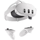 Meta Quest 3 Standalone Virtual Reality Headset & Controllers White VR headset with two controllers on a white background