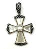 .925 Sterling Silver Mother of Pearl Cross Ornate Cross Pendant