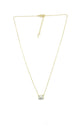 .925 Sterling Silver Gold Plated Emerald Cut CZ Bezel Set Necklace Gold necklace with a rectangular pendant on a white background
