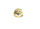 Gold lion head ring with gemstones on a white background