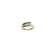 Silver ring with small diamonds on a white background