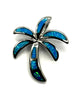 .925 Sterling Silver Blue Opal Inlay Palm Tree Pendant Palm tree-shaped jewelry with blue gemstones on a white background