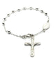 .925 Sterling Silver Rosary Bead Bracelet Silver rosary bracelet with beads and a cross on a white background