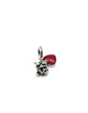 Pandora .925 Sterling Silver Mickey and Minnie Ruby Red Love Heart Dangle Charm Silver charm with a red heart-shaped pendant on a white background
