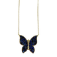 14K Yellow Gold 10PTW Diamond Sapphire Pavé Butterfly Necklace Butterfly-shaped necklace with blue stones on a white background