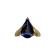 14K Yellow Gold Tanzanite Chevron Ring w/ Diamond Accent Gold ring with a blue gemstone on a white background