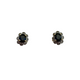 14K Yellow/White Gold .15CTW Diamond Sapphire Flower Stud Earrings Pair of black stud earrings on a white background