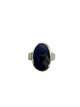 .925 Sterling Silver Elongated Oval Lapis Lazuli Bezel Set Ring Ring with a dark stone on a white background