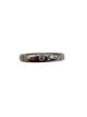 14K White Gold .12PTW Diamond 3-Stone Flush Band Silver ring on a white background