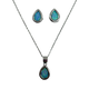 .925 Sterling Silver Pear Blue Opal Necklace and Earring Set Opal necklace and earrings set on a white background