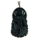 18K White Gold 48.6G 1/2CTW Diamond Black and Green Jade Buddha Pendant Black stone pendant with silver frame on a white background