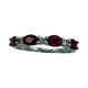 14K White Gold Alternating Oval Ruby and Diamond Band Silver ring with purple gemstones on a white background