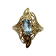 14K Yellow Gold Marquise Aquamarine Openwork Freeform Ring Gold ring with a blue gemstone on a white background