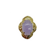 Gold ring with a purple gemstone on a white background
